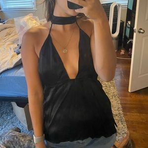 Black silky halter top
